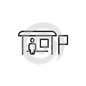 Bus station icon in flat style. Auto stop vector illustration on white isolated background. Autobus vehicle business concept