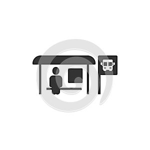 Bus station icon in flat style. Auto stop vector illustration on white isolated background. Autobus vehicle business concept