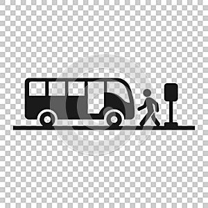 Bus station icon in flat style. Auto stop vector illustration on white isolated background. Autobus vehicle business concept