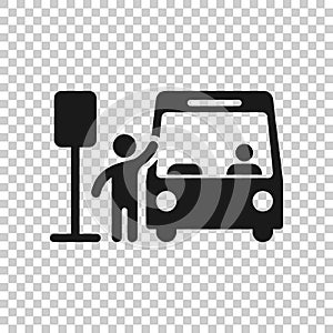 Bus station icon in flat style. Auto stop vector illustration on white isolated background. Autobus vehicle business concept