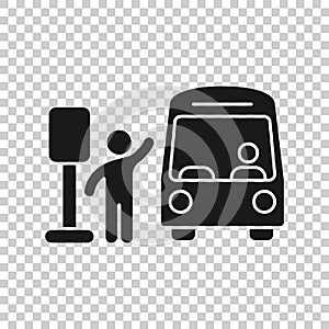 Bus station icon in flat style. Auto stop vector illustration on white isolated background. Autobus vehicle business concept