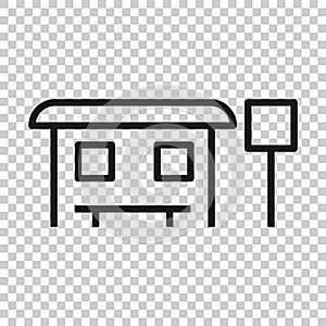 Bus station icon in flat style. Auto stop vector illustration on white isolated background. Autobus vehicle business concept