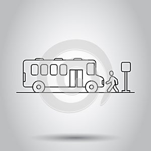 Bus station icon in flat style. Auto stop vector illustration on white isolated background. Autobus vehicle business concept