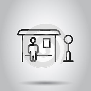 Bus station icon in flat style. Auto stop vector illustration on white isolated background. Autobus vehicle business concept