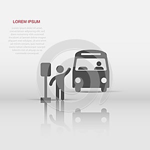 Bus station icon in flat style. Auto stop vector illustration on white isolated background. Autobus vehicle business concept