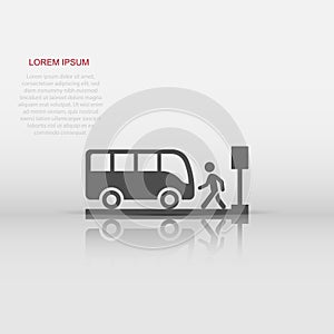 Bus station icon in flat style. Auto stop vector illustration on white isolated background. Autobus vehicle business concept