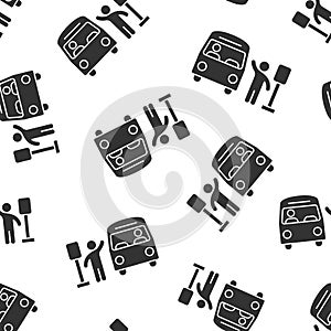 Bus station icon in flat style. Auto stop vector illustration on white isolated background. Autobus vehicle seamless pattern