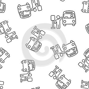 Bus station icon in flat style. Auto stop vector illustration on white isolated background. Autobus vehicle seamless pattern