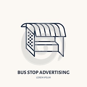 Bus stop billboard flat line icon. Outdoor advertising sign. Thin linear logo for street ads, marketing services