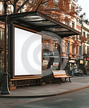 A bus stop with a blank billboard on the side of it, large outdoor billboard mockup