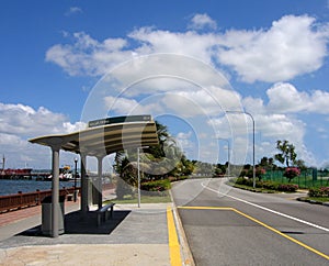 Bus stop and blue sky