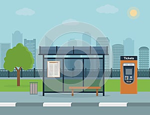 Bus stop with city background .