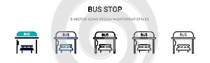 Bus stop icon in filled, thin line, outline and stroke style. Vector illustration of two colored and black bus stop vector icons