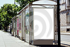 Bus stop with lightbox ad panel. placeholder for mockup