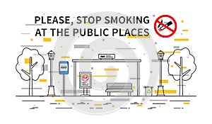 Bus stop no smoking vector illustration with colorful elements