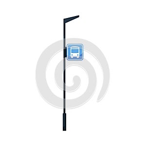 Bus stop sign on post semi flat RGB color vector illustration