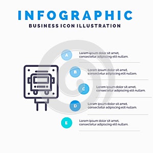 Bus, Stop, Sign, Public Blue Infographics Template 5 Steps. Vector Line Icon template