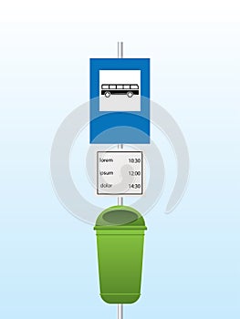 Bus stop sign with trash container