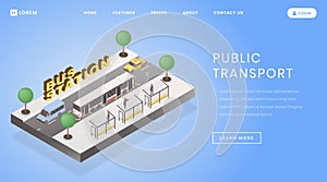 Bus stop, station landing page vector template. Public transportation website homepage interface idea with flat vector
