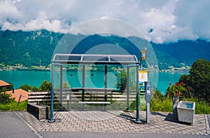 Bus stop with Thunersee lake