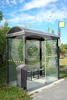 Bus stop of Yellowknife transit along Franklin avenue in Yellowknife, Canada