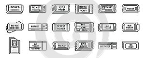 Bus ticketing card icons set, outline style