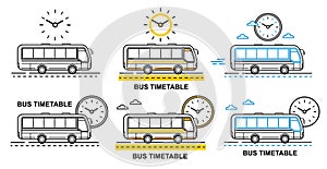 Bus timetable, travel schedule time, arrival, departure hour city public passenger transport line icon. Wait autobus trip. Vector