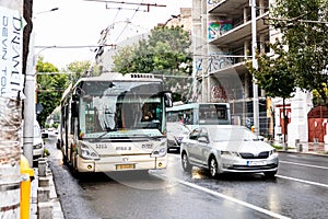 Bus in traffic. STB public transport Bucharest, Romania, 2022