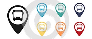 Bus, travel concept vector icon set, label on the map. Illustration.