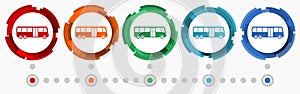 Bus, travel concept vector icon set, modern design abstract web buttons in 5 color options, infographic template
