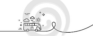 Bus travel line icon. Trip transport sign. Continuous line with curl. Vector