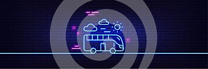 Bus travel line icon. Trip transport sign. Neon light glow effect. Vector