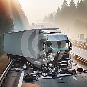 bus and truck crash, illustration of a traffic accident on the highway 1