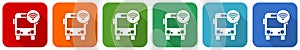 Bus with wifi icon set, flat design vector illustration in 6 colors options for webdesign and mobile applications