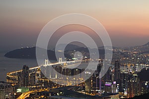 Busan city skyline at sunset