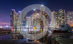 Busan city and skyscrapers in Haeundae district in Busan, South Korea