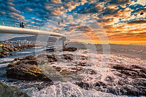 Busan city with Songdo Skywalk at sunset in Busan, South Gyeongsang Province, South Korea