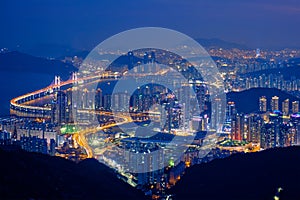 Busan cityscape Gwangan Bridge at night