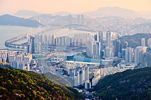 Busan cityscape Gwangan Bridge on sunset