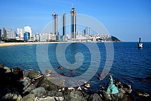 Busan, Korea - Haeundae beach and Dongbaekseom