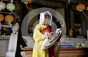 Busan, Korea-May 4, 2017: Religious Performers at Samgwangsa Temple