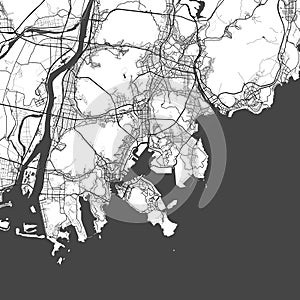 Busan South Korea City Monochrome Black and White Minimalist Street Road Aesthetic Decoration Map