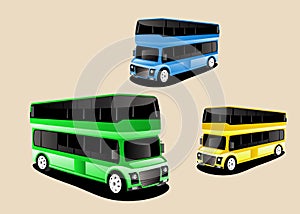 buses 3d style, colored, set. Green, yellow, green colors