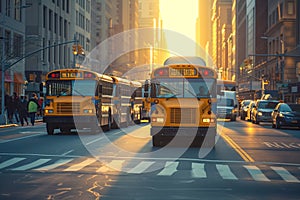 Buses carrying students to their homes in New York City