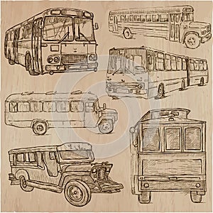 BUSES - An hand drawn vector collection. Freehand sketching.