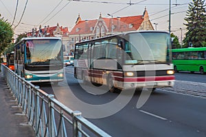 Buses moving in the city center