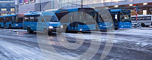 buses in the winter at the bus station