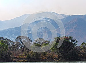 Bush fires on chirundu escarpment in zambia