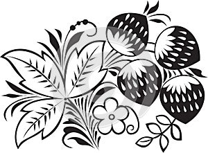 A bush of a strawberry with leaves, flowers and be