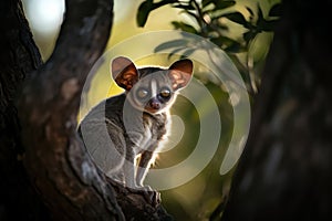 Bushbaby or galago in a tree. Amazing wildlife. Generative Ai